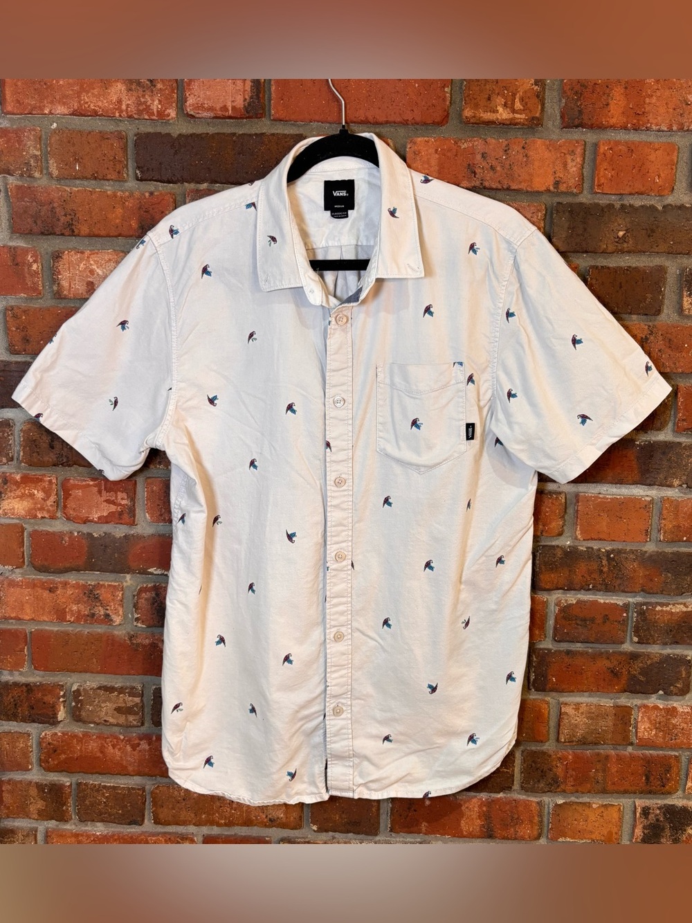 Vans mens parrot print button down shirt white M